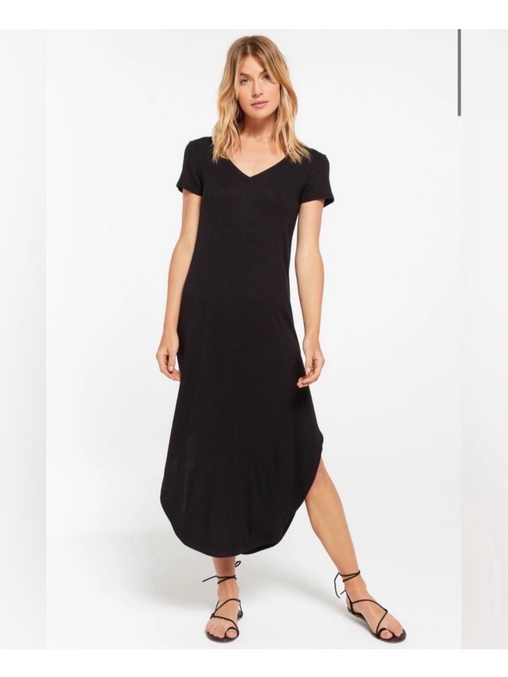 Z Supply Black Ribbed V-Neck short sleeve MaxiDress size XS